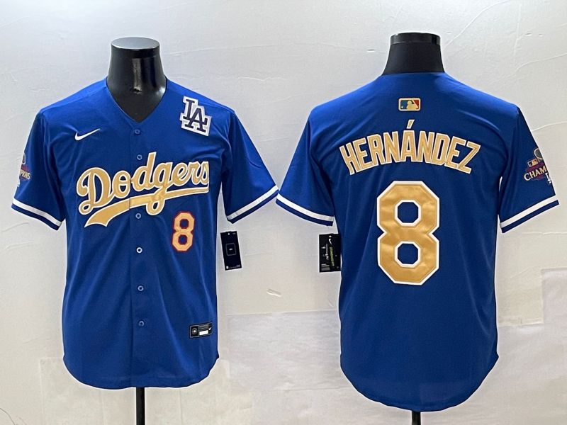Men Los Angeles Dodgers 8 Hernandez Blue Gold 2025 Nike MLB Jersey style 4144